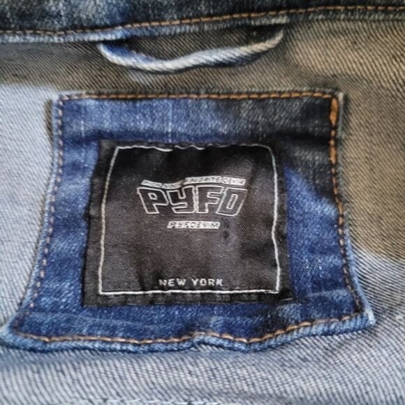 Vintage '90s Streetwear Denim Jacket Blue Patch Patches Angel Thrasher 2x - Picture 7 of 8